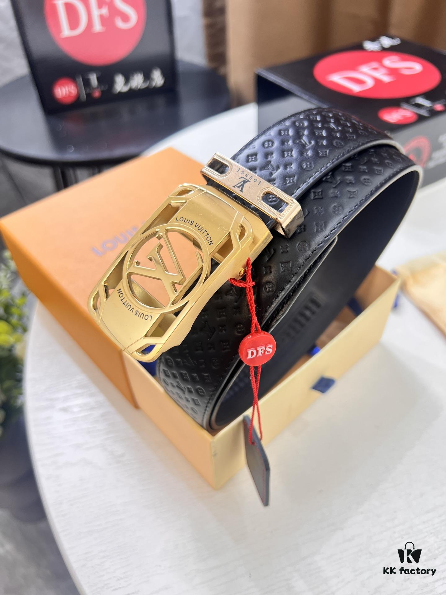 693203173a89a121ed550fef Louis Vuitton Automatic Buckle Belt, Top-Quality Genuine Leather, Imported Full-Grain Calfskin with Refined Grain Texture, 3.5 cm Width, Luxury Business Formal Accessory
