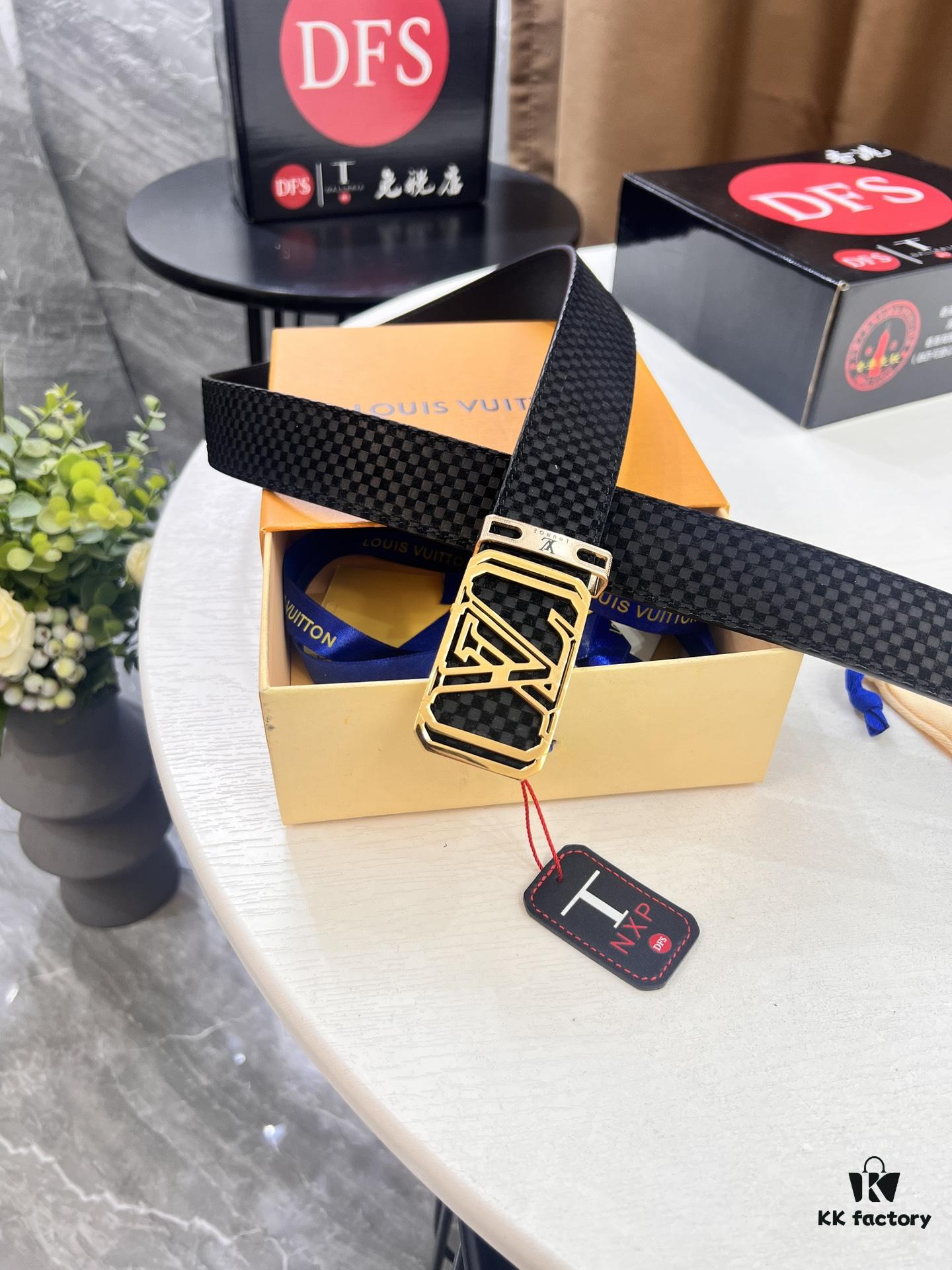 693203193a89a121ed55100a Louis Vuitton Automatic Buckle Belt, Top-Quality Genuine Leather, Imported Full-Grain Calfskin, 3.5 cm Width, LV Stainless Steel Hardware