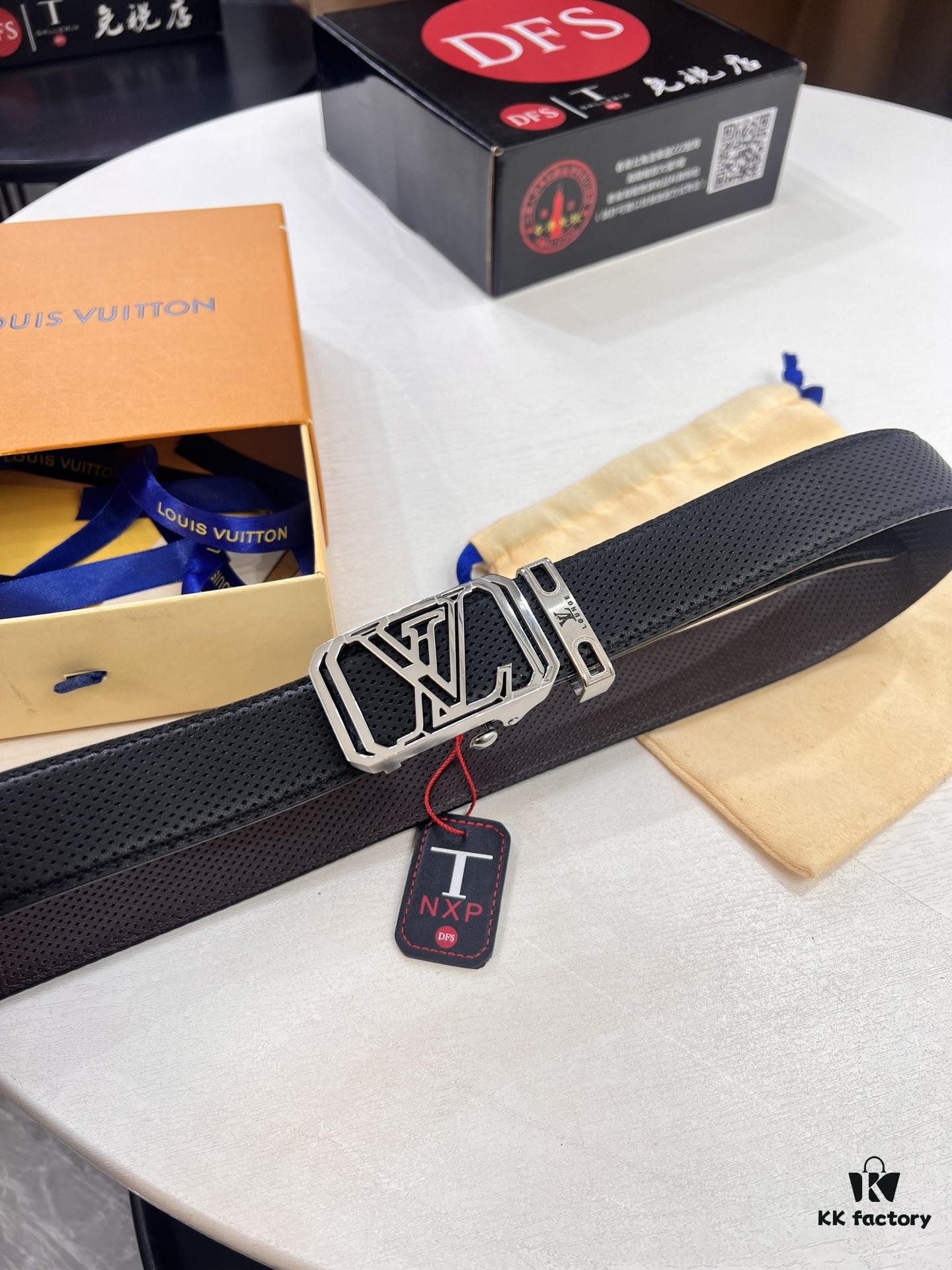 693203193a89a121ed55100d Louis Vuitton Automatic Buckle Belt, Top-Quality Genuine Leather, Imported Full-Grain Calfskin with Fine Grain Texture, 3.5 cm Width, Smooth Slide Mechanism, Stainless Steel LV Hardware
