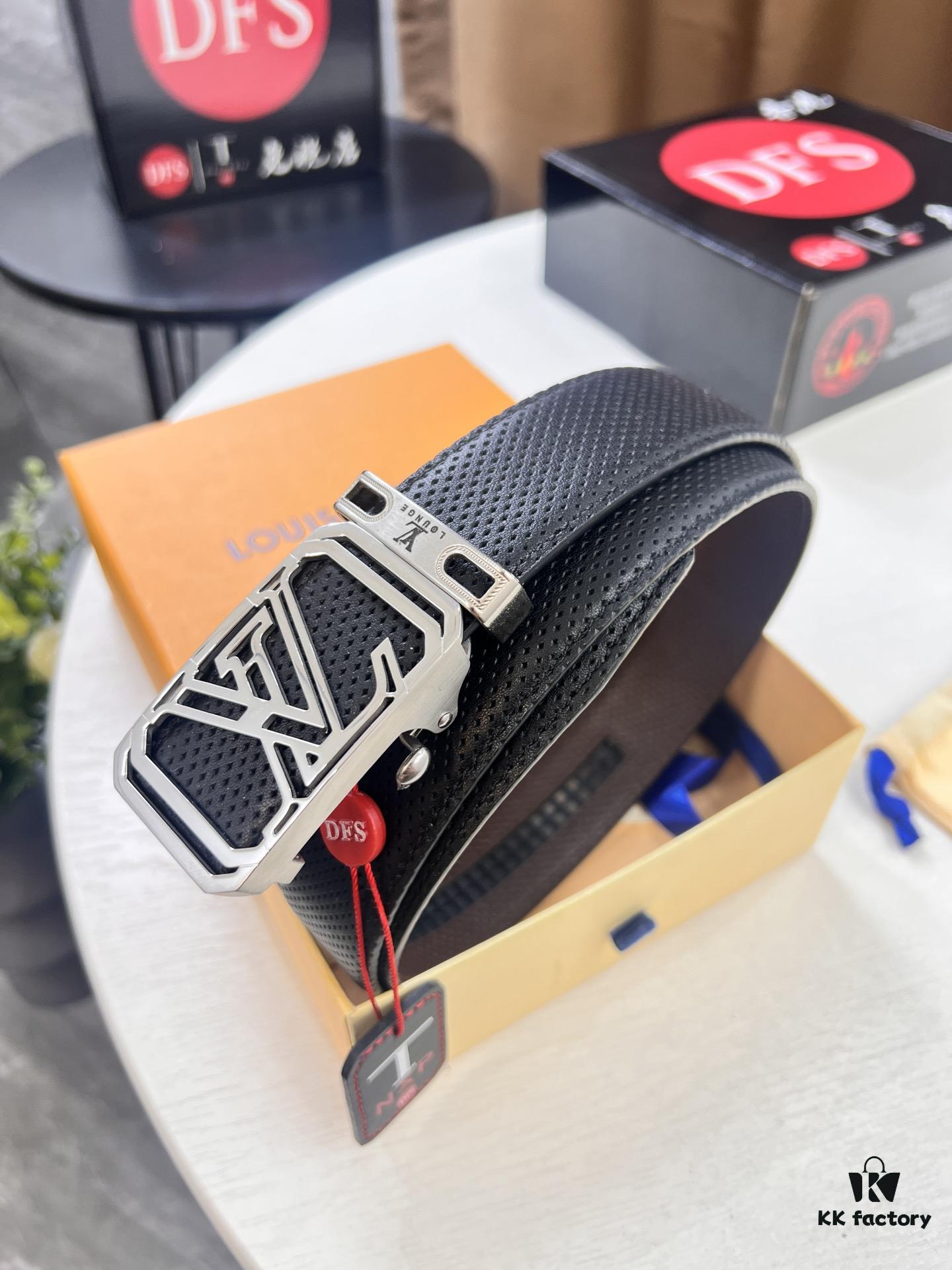 693203193a89a121ed55100f Louis Vuitton Automatic Buckle Belt, Top-Quality Genuine Leather, Imported Full-Grain Calfskin with Fine Grain Texture, 3.5 cm Width, Smooth Slide Mechanism, Stainless Steel LV Hardware