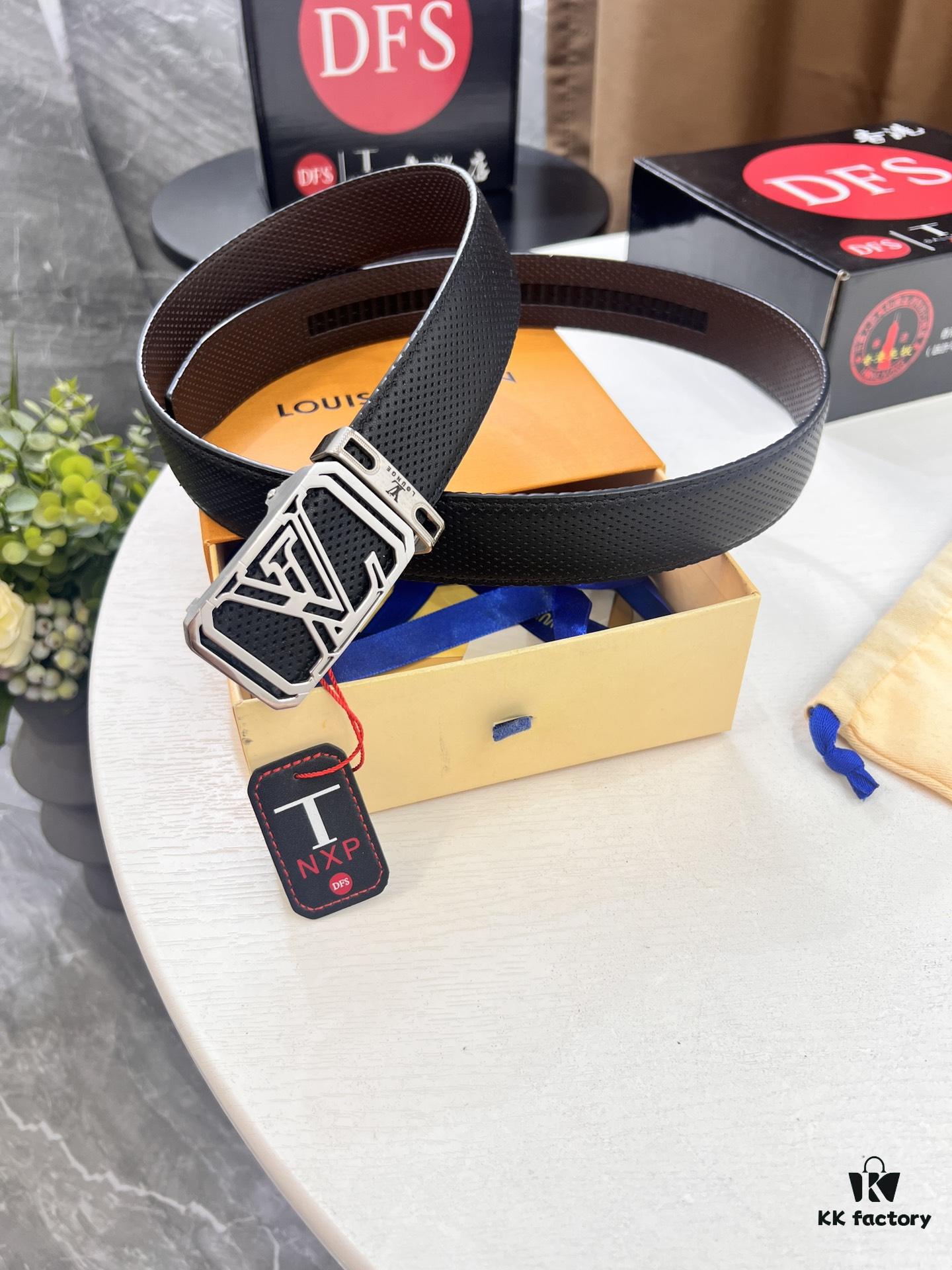 693203193a89a121ed551011 Louis Vuitton Automatic Buckle Belt, Top-Quality Genuine Leather, Imported Full-Grain Calfskin with Fine Grain Texture, 3.5 cm Width, Smooth Slide Mechanism, Stainless Steel LV Hardware