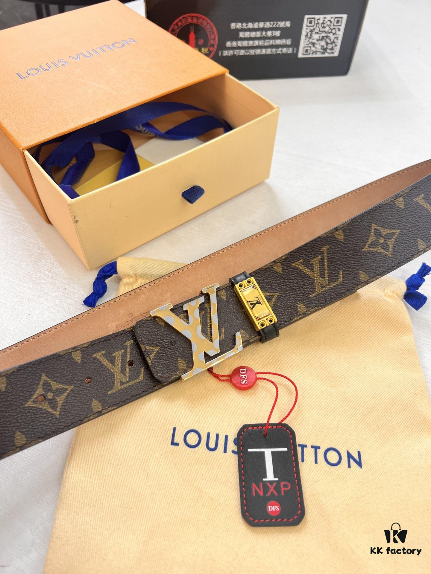 6932031c3a89a121ed55102d LV Men's Belt, New Arrival, Louis Vuitton Leather Belt, 3.8cm Width, Full-Grain Cowhide Matte Buckle with Etched Logo Hardware, Authentic NXP Chip, Imported Plaid Fabric