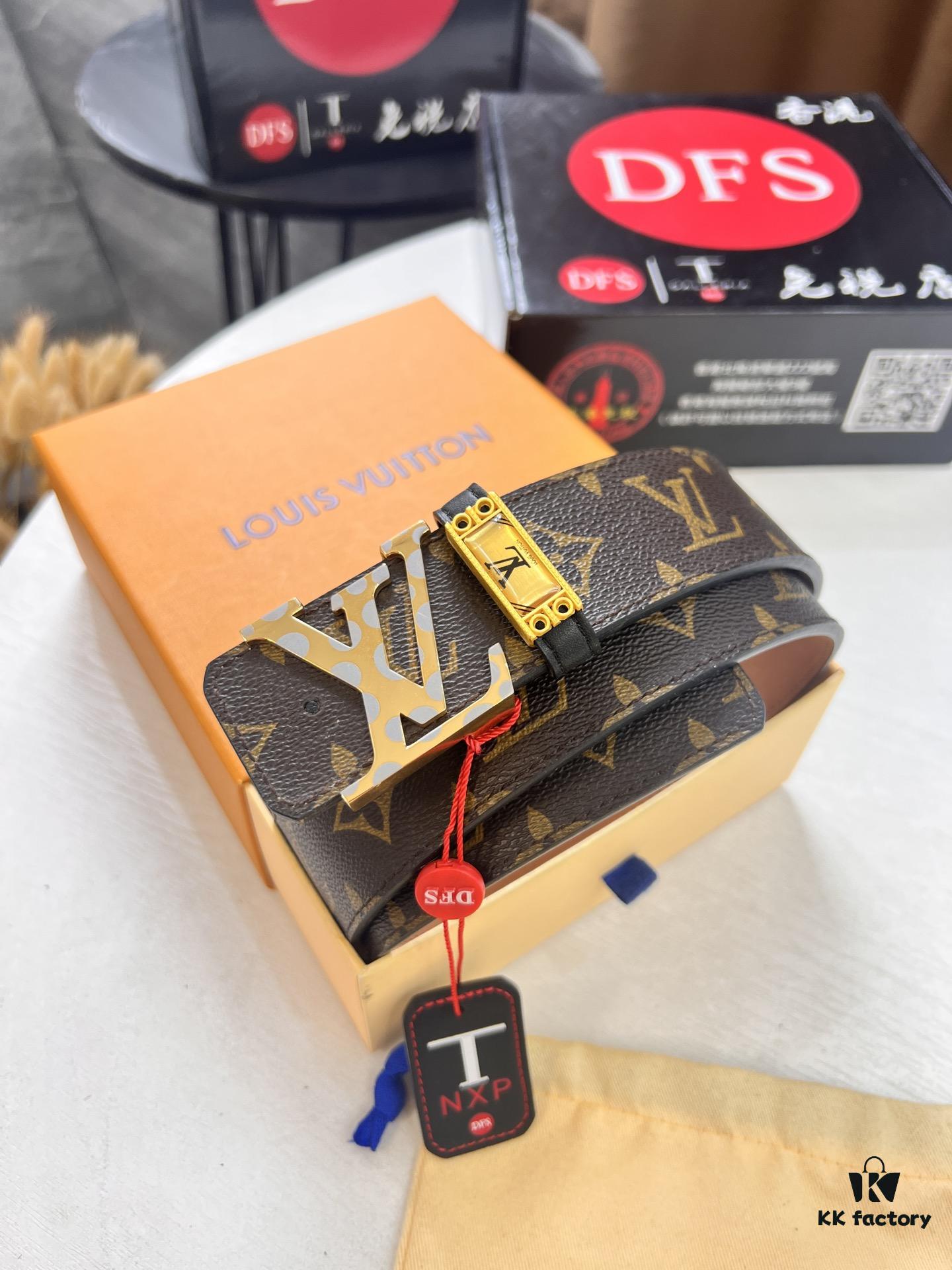 6932031c3a89a121ed55102f LV Men's Belt, New Arrival, Louis Vuitton Leather Belt, 3.8cm Width, Full-Grain Cowhide Matte Buckle with Etched Logo Hardware, Authentic NXP Chip, Imported Plaid Fabric