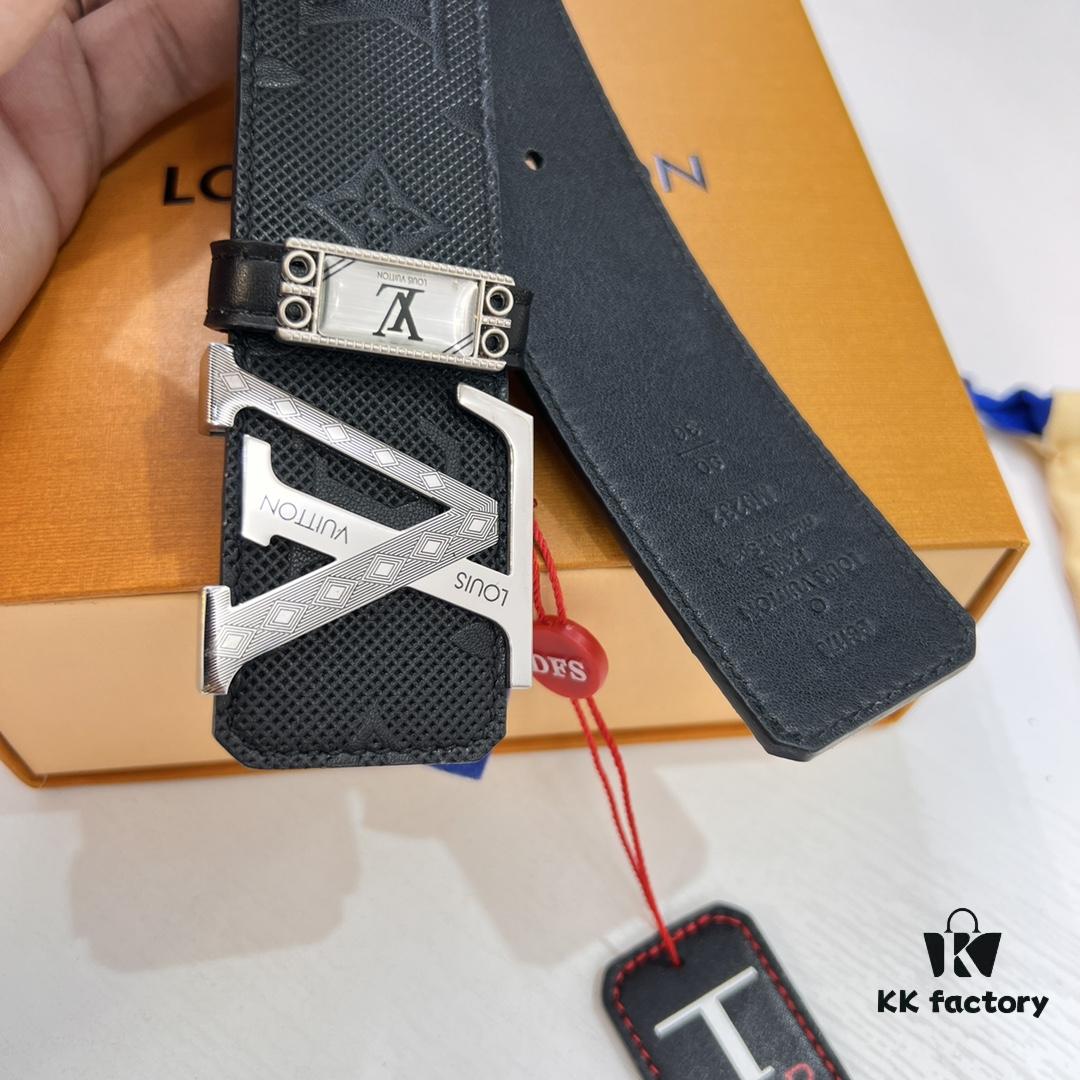 693203223a89a121ed551060 Original Factory Premium Hong Kong Tax-Free T Gift Box 🎁 (NXP RFID Tag with Verifiable Authentication), Belt with Louis Vuitton LV Buckle, Made of French Top-Grade Embossed Cowhide Leather, 3.8cm Width, High-Quality Stainless Steel Hardware with Corroded Pattern Design