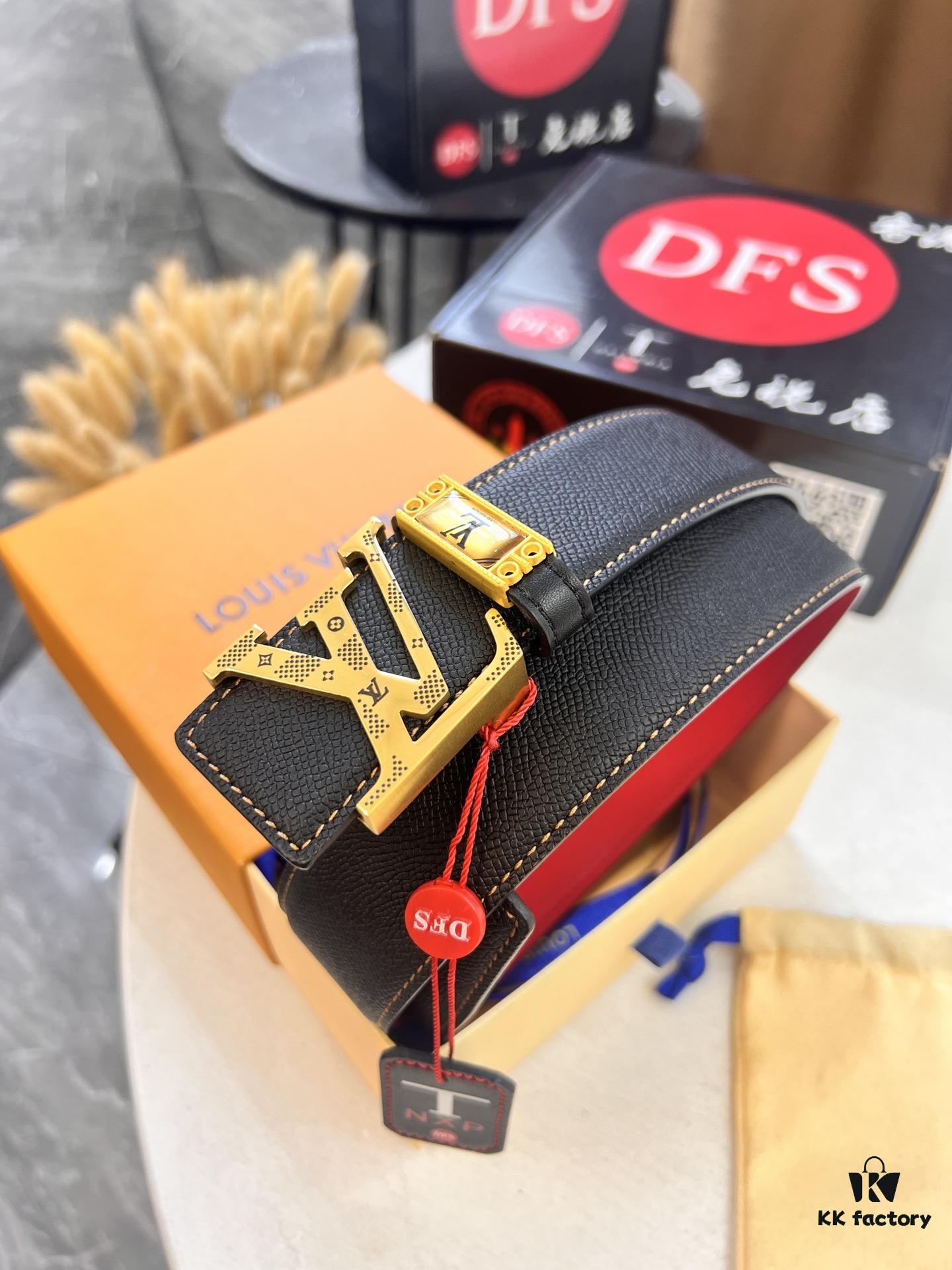 693203243a89a121ed551080 Top-Tier Louis Vuitton LV Belt, Genuine Crocodile-Texture Top-Grain Calfskin Leather, 3.8cm Width, Original Factory Hong Kong Duty-Free T Gift Box, NXP RFID Chip (Verifiable on Official Website), Stainless Steel Hardware, Hidden Buckle Design