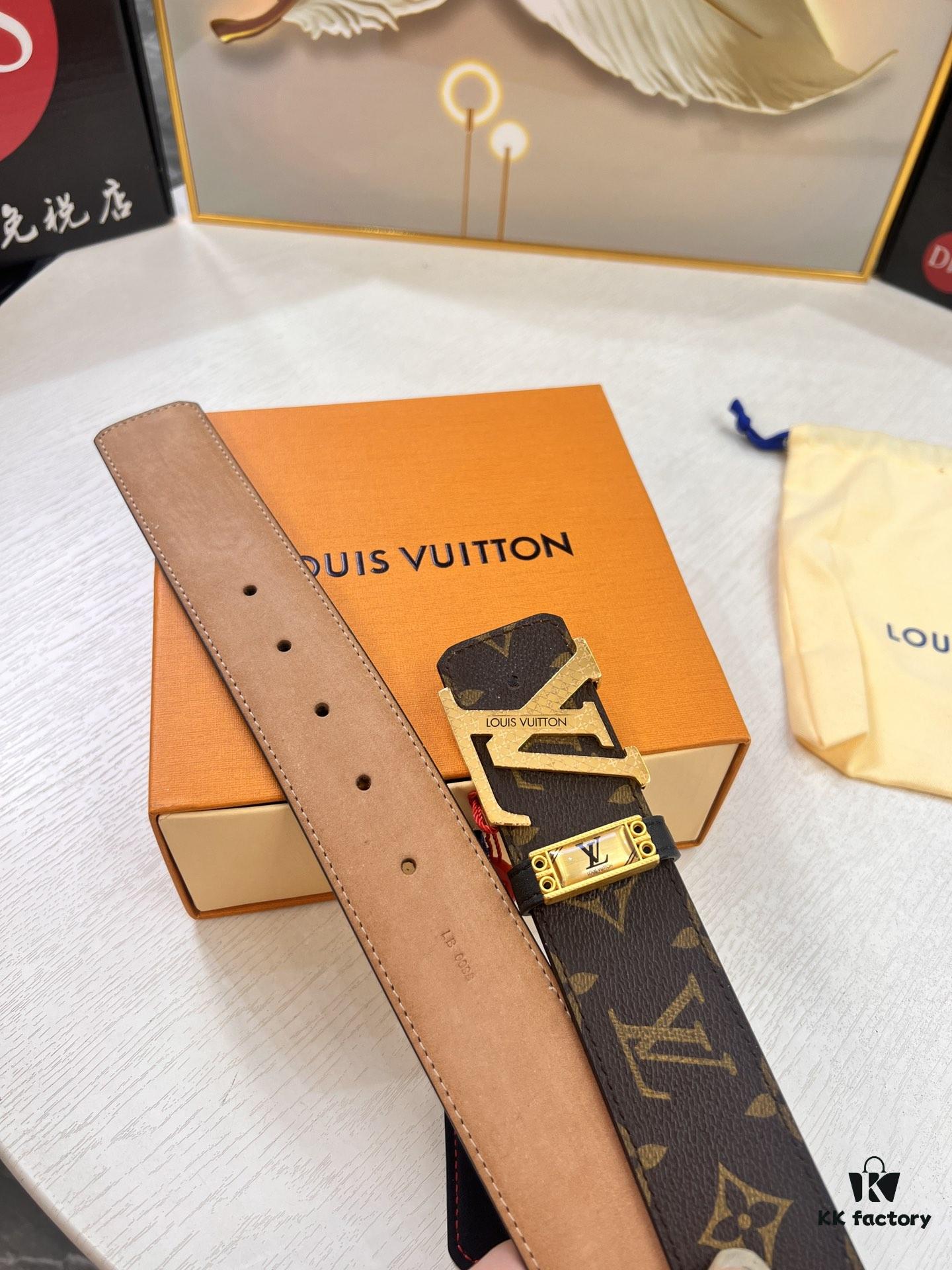 LV Men's Belt, New Arrival, Premium Cowhide Leather, Matte Finish, Corrosion-Resistant Letter Hardware, 3.8cm Width