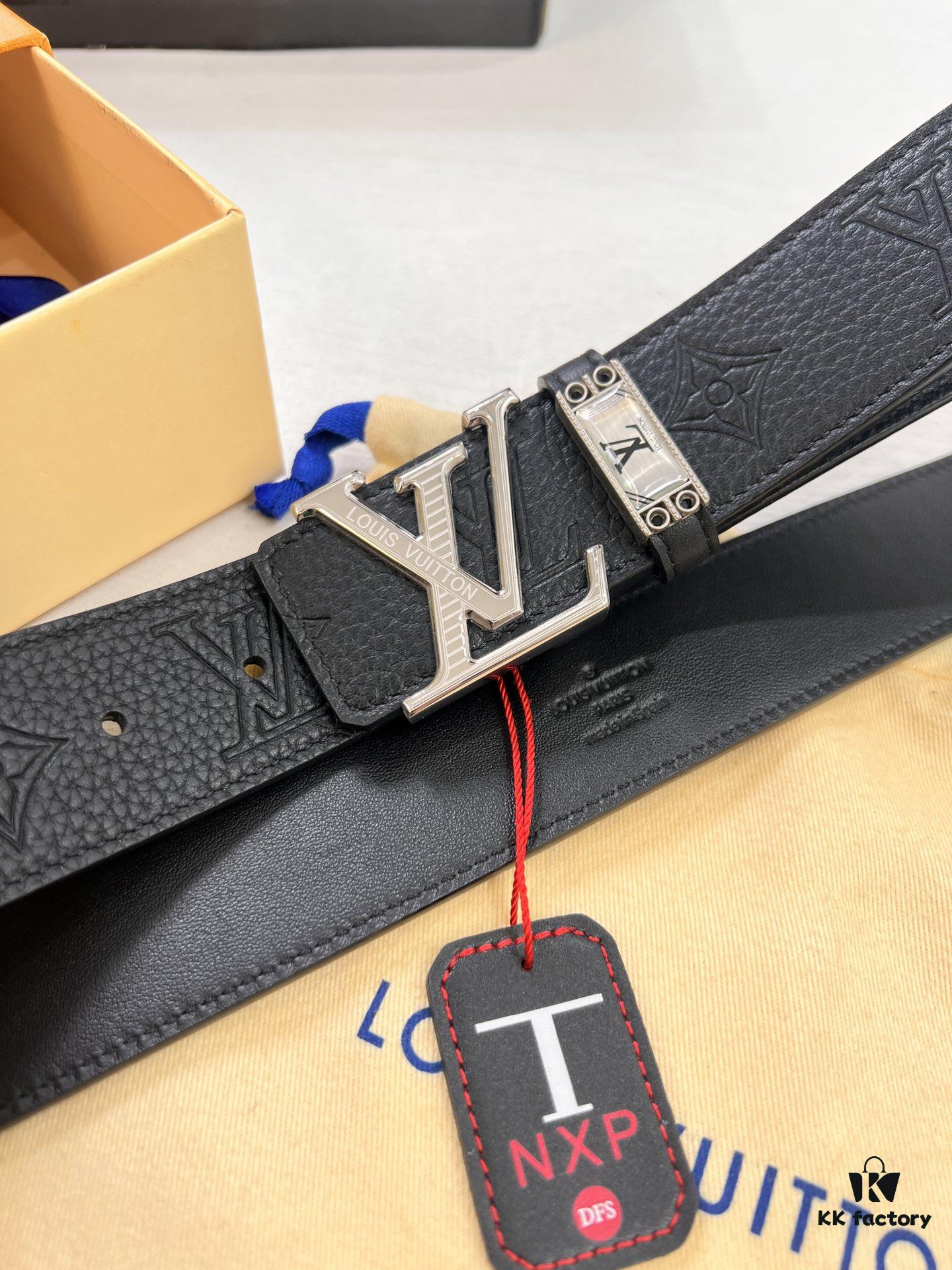 693203263a89a121ed551097 Louis Vuitton LV Men's Belt, Imported Genuine First-Layer Cowhide, 3.8cm Width, Brass Hardware with Precision Lettering