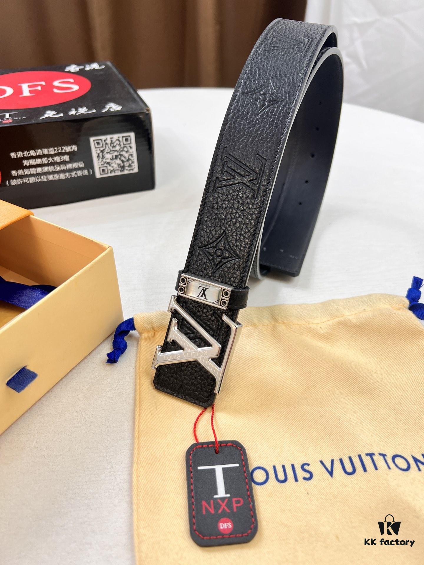 693203263a89a121ed551099 Louis Vuitton LV Men's Belt, Imported Genuine First-Layer Cowhide, 3.8cm Width, Brass Hardware with Precision Lettering
