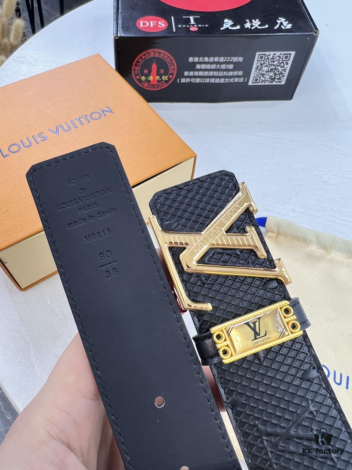 693203273a89a121ed55109f Louis Vuitton LV Men's Belt, Imported Genuine Original Factory Embossing, Top-Quality Full-Grain Calfskin Leather, 3.8cm Width, Brass Hardware with Precision Lettering