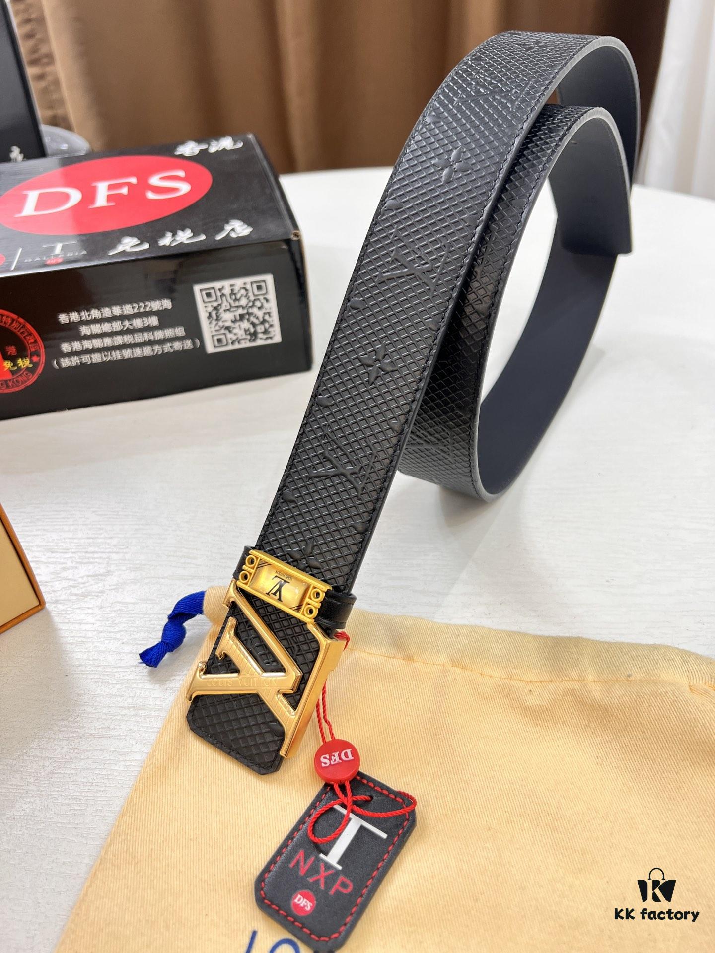 693203273a89a121ed5510a0 Louis Vuitton LV Men's Belt, Imported Genuine Original Factory Embossing, Top-Quality Full-Grain Calfskin Leather, 3.8cm Width, Brass Hardware with Precision Lettering