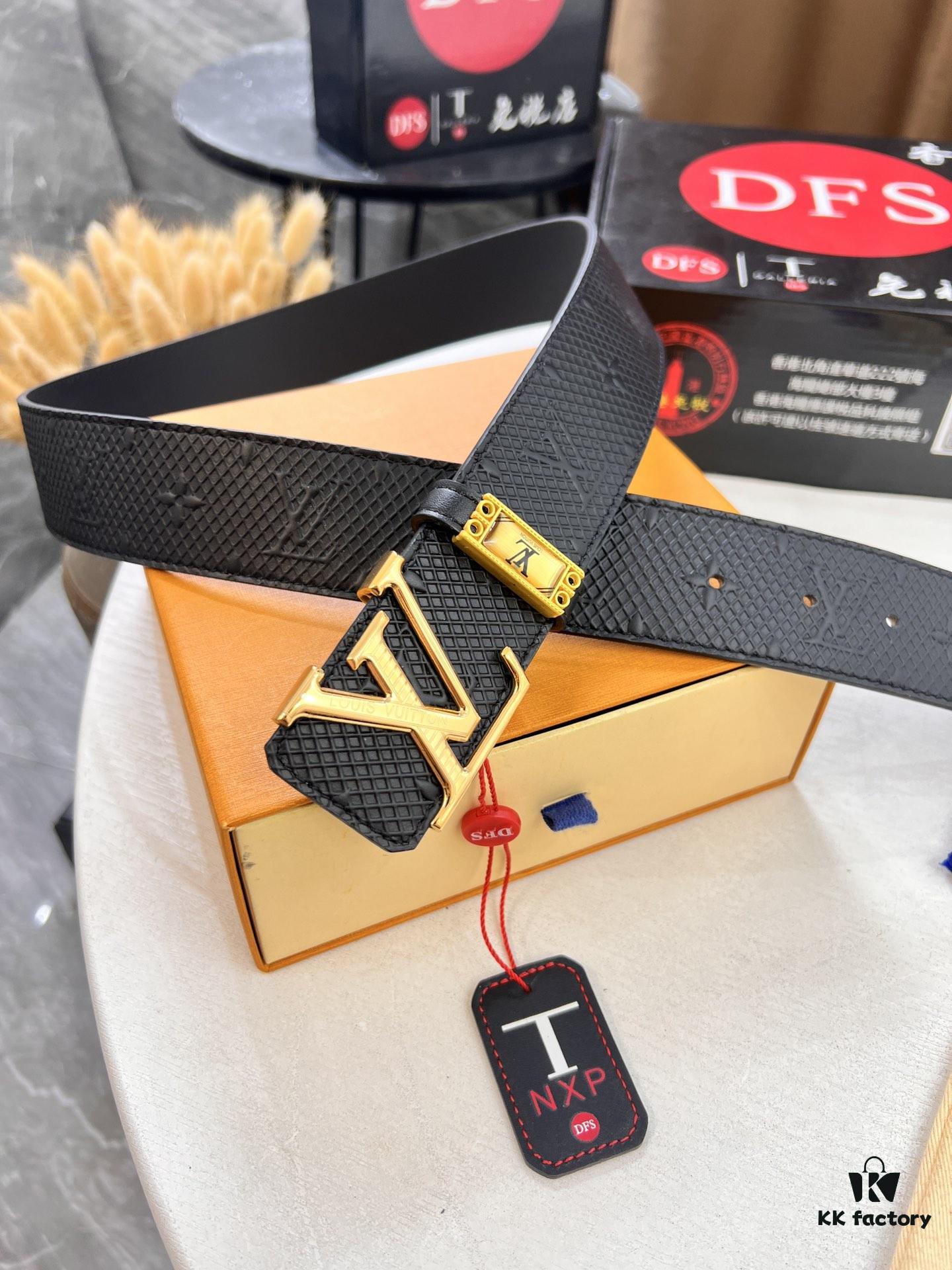 693203273a89a121ed5510a1 Louis Vuitton LV Men's Belt, Imported Genuine Original Factory Embossing, Top-Quality Full-Grain Calfskin Leather, 3.8cm Width, Brass Hardware with Precision Lettering