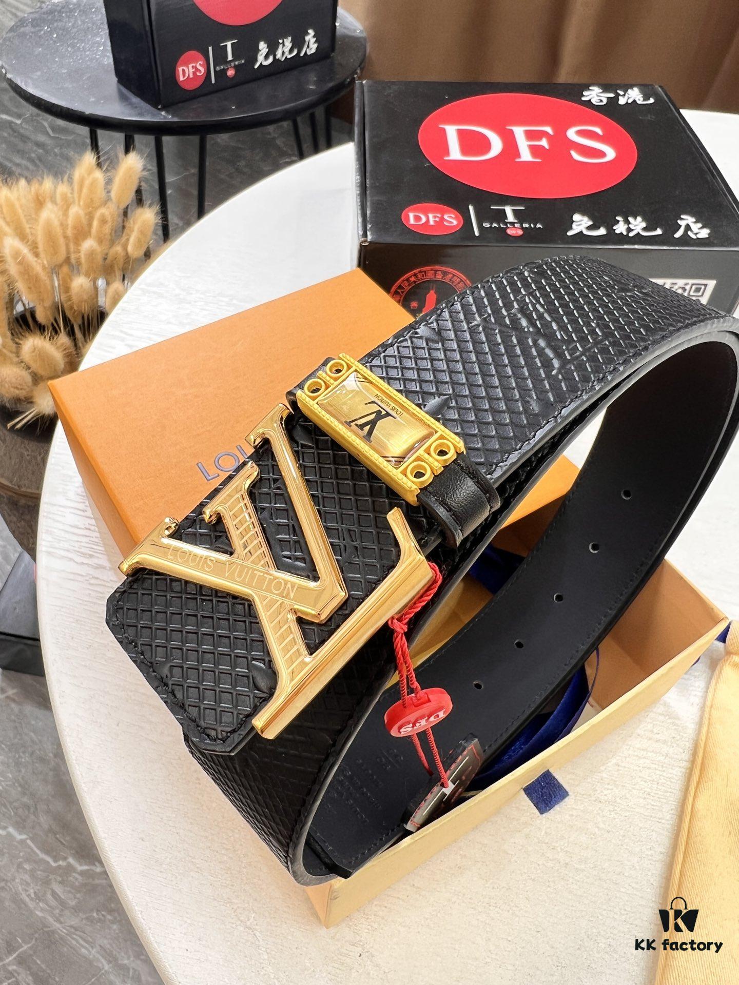 693203273a89a121ed5510a2 Louis Vuitton LV Men's Belt, Imported Genuine Original Factory Embossing, Top-Quality Full-Grain Calfskin Leather, 3.8cm Width, Brass Hardware with Precision Lettering