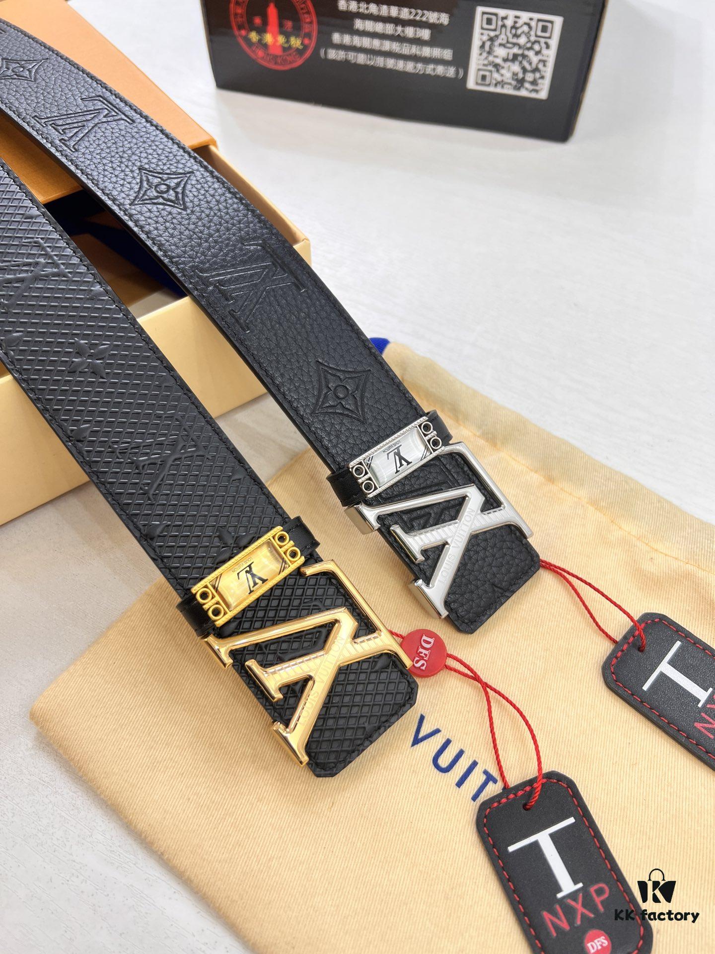 693203273a89a121ed5510a3 Louis Vuitton LV Men's Belt, Imported Genuine Original Factory Embossing, Top-Quality Full-Grain Calfskin Leather, 3.8cm Width, Brass Hardware with Precision Lettering