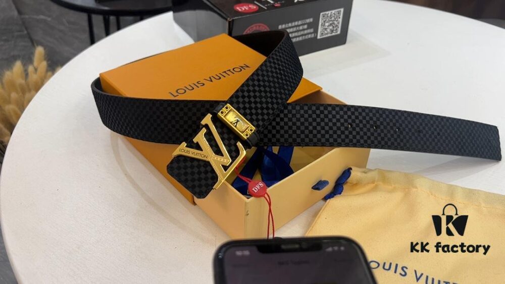 New LV Belt, Small Checker Pattern, Genuine Cowhide Leather