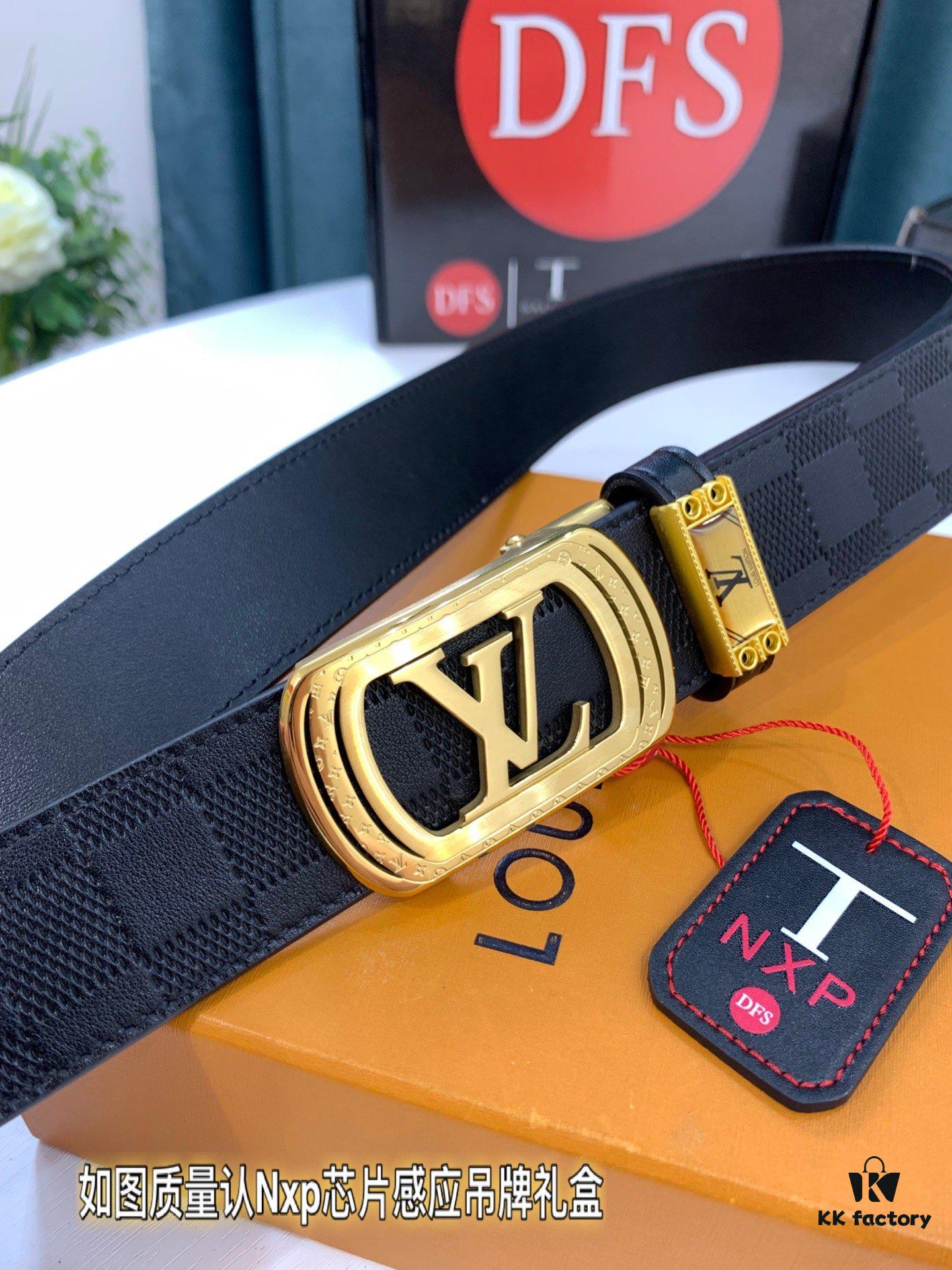 693203323a89a121ed5510c6 Louis Vuitton Automatic Buckle Belt, Top-Quality Genuine Leather, Imported Full-Grain Calfskin with Refined Grain Texture, 3.5cm Width, Smooth Slide Mechanism, Stainless Steel LV Hardware