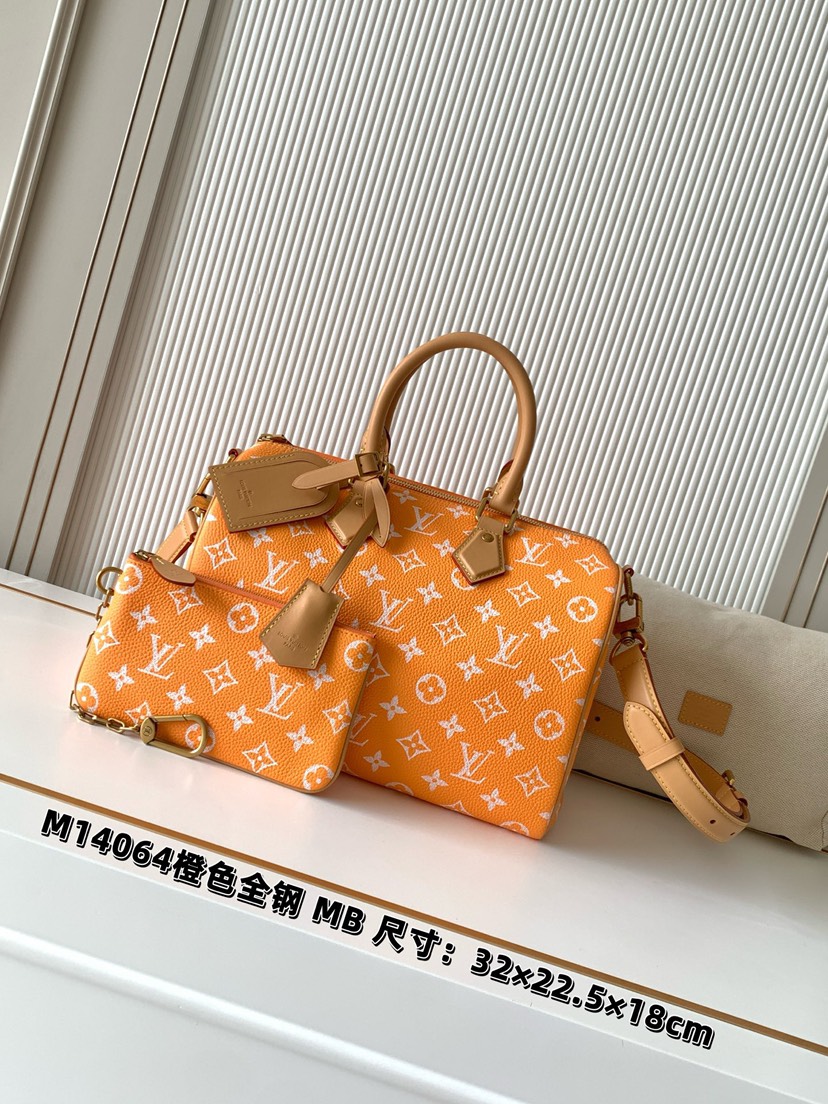 Louis Vuitton M14064 Orange: This Sedy Bandoulière 30 handbag features a design rendered upon a surface of refined cowhide leather.