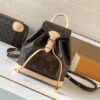 Louis Vuitton This Montsouris Mini features Monogram coated canvas with cowhide leather trim.