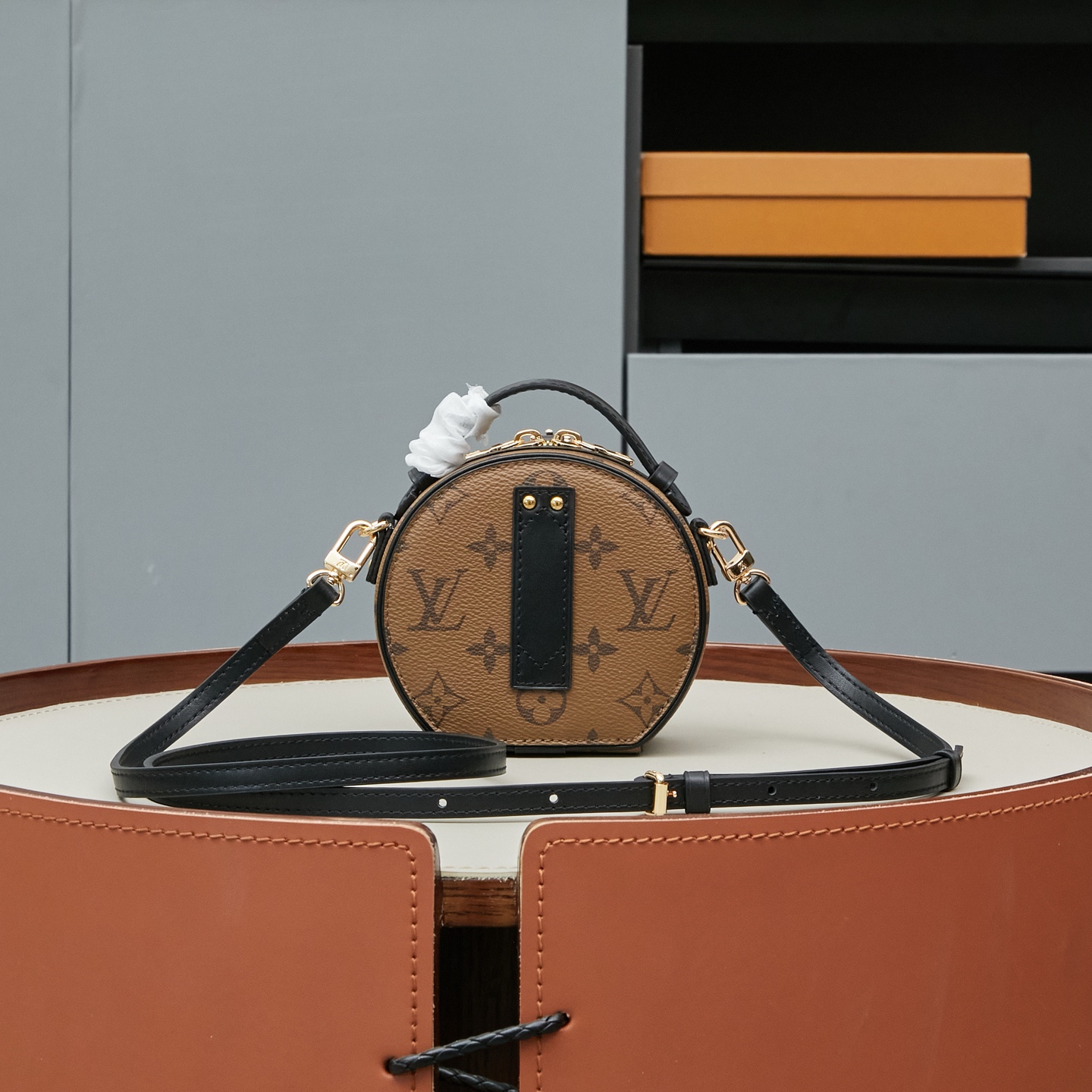 2 Louis Vuitton Exclusive Real Shots: M44699 (Classic Monogram) & M68276 (Yellow Monogram). The Mini Boîte Chapeau handbag features a classic silhouette crafted from Monogram canvas.