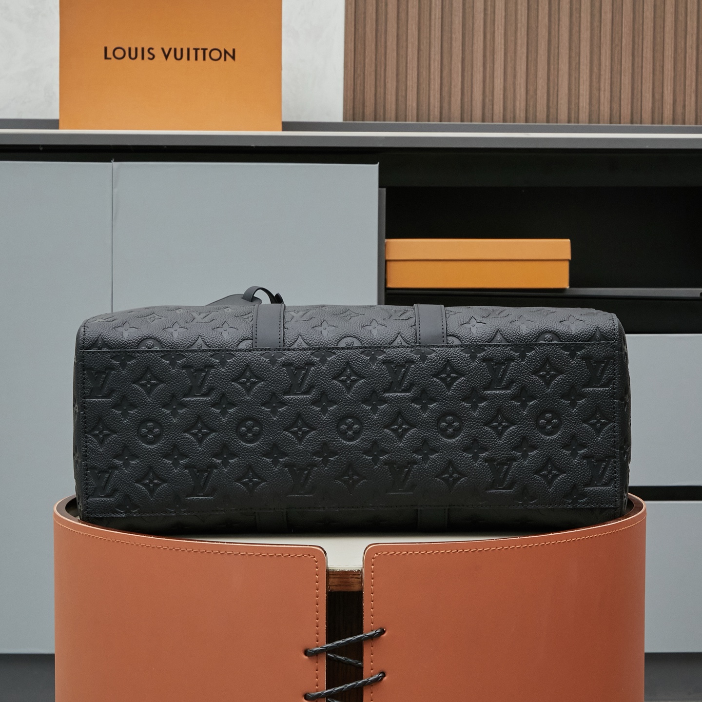 3 Louis Vuitton This Sac Plat 24H bag is crafted from Monogram-embossed Taurillon leather.