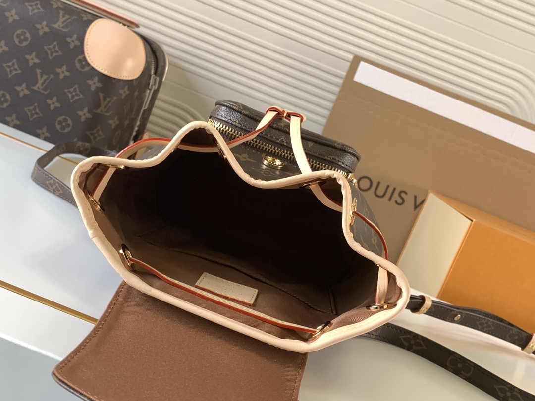7 Louis Vuitton This Montsouris Mini features Monogram coated canvas with cowhide leather trim.