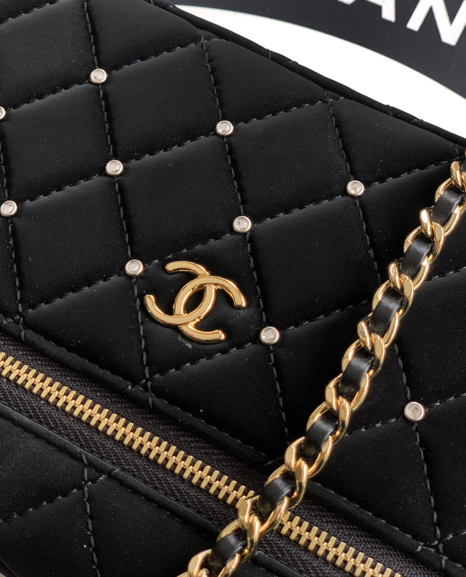 4 OHANEL 25k Black Velvet Diamond-Studded Crescent Bag