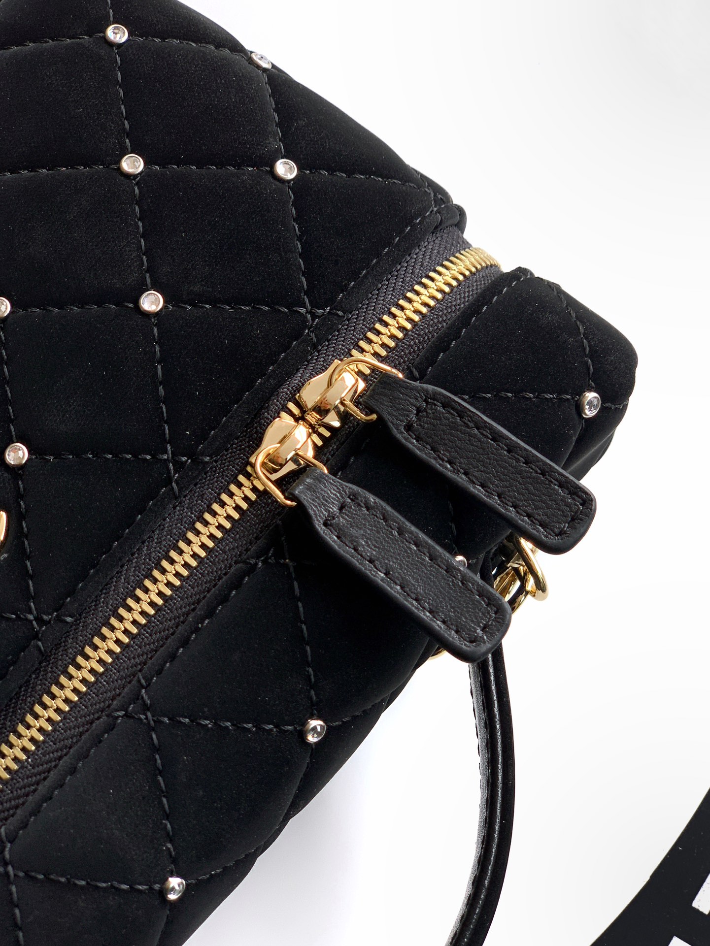 6 OHANEL 25k Black Velvet Diamond-Studded Crescent Bag