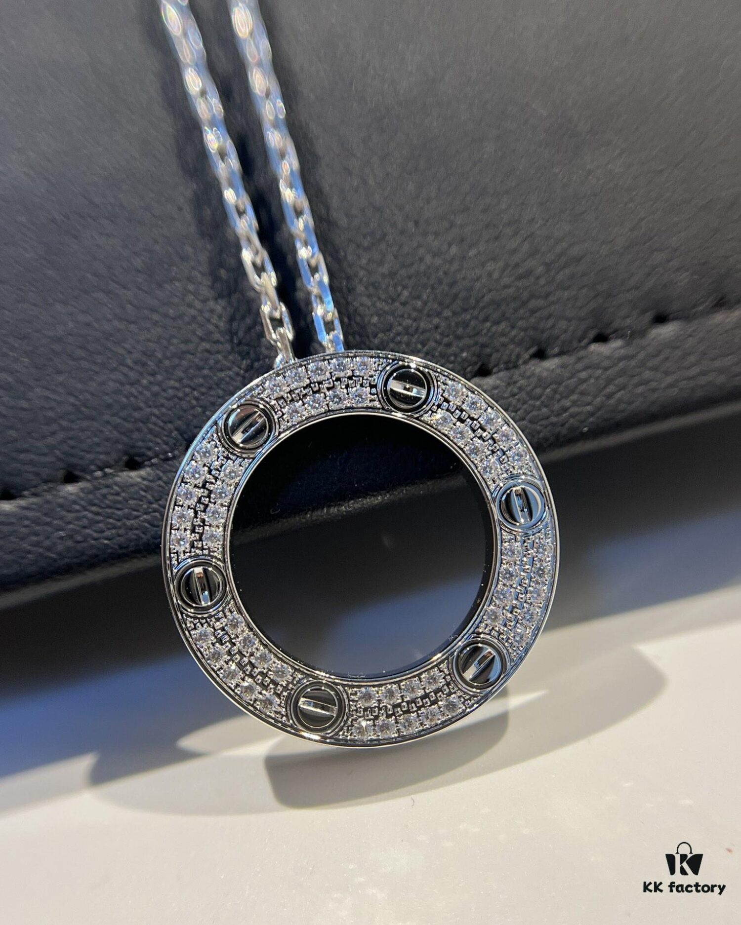 692fd47199f2d84055c8a50e Kajia Love Series Full Diamond-Cut Large Pendant Necklace in White Gold Color