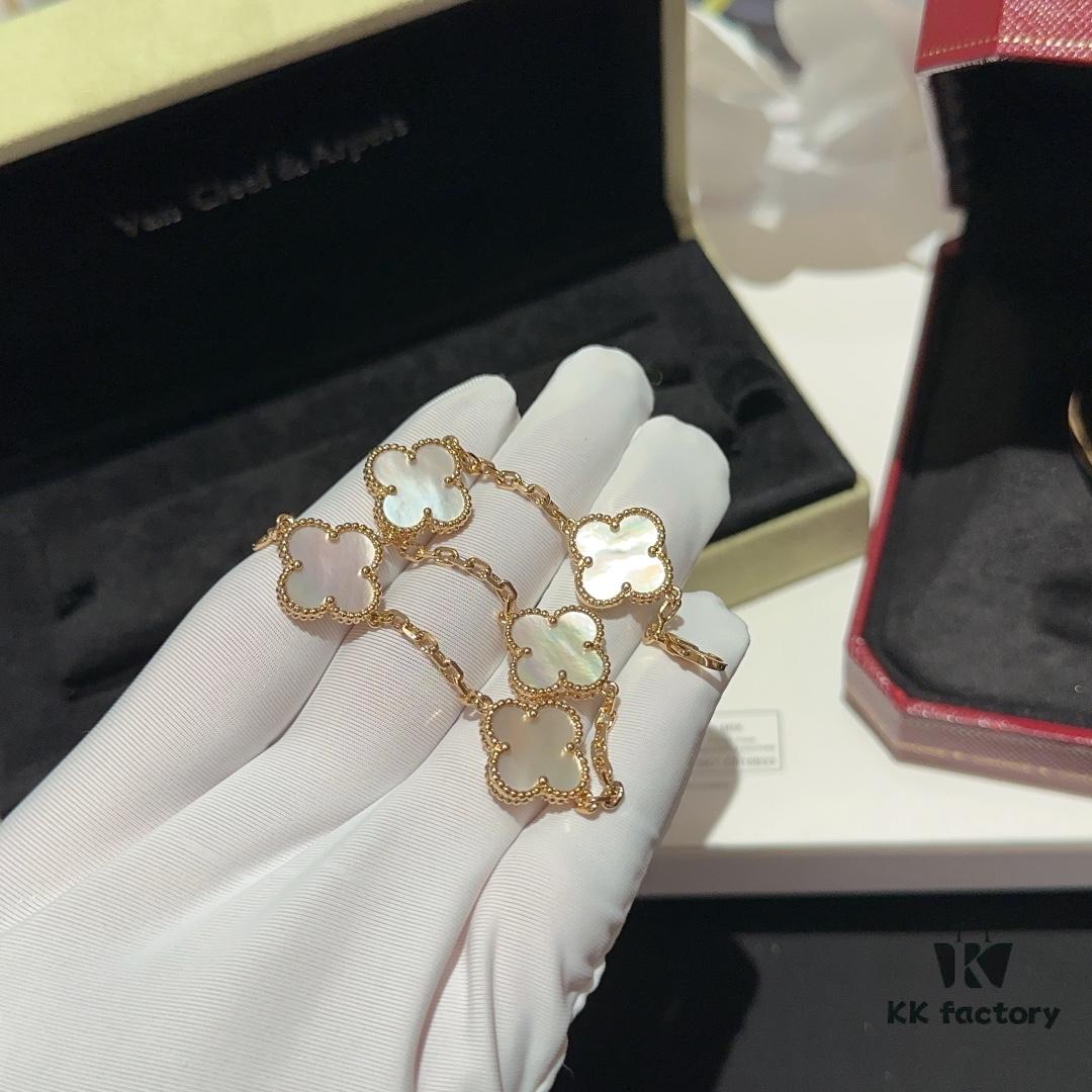 692fd50199f2d84055c8a5fa Versatile Top-Tier Jewelry: VCA-Inspired Five-Petal White Mother-of-Pearl Bracelet and Cartier-Style Nailed Polished Gold Bangle, Thick 18K Gold Plated with Natural White Mother-of-Pearl